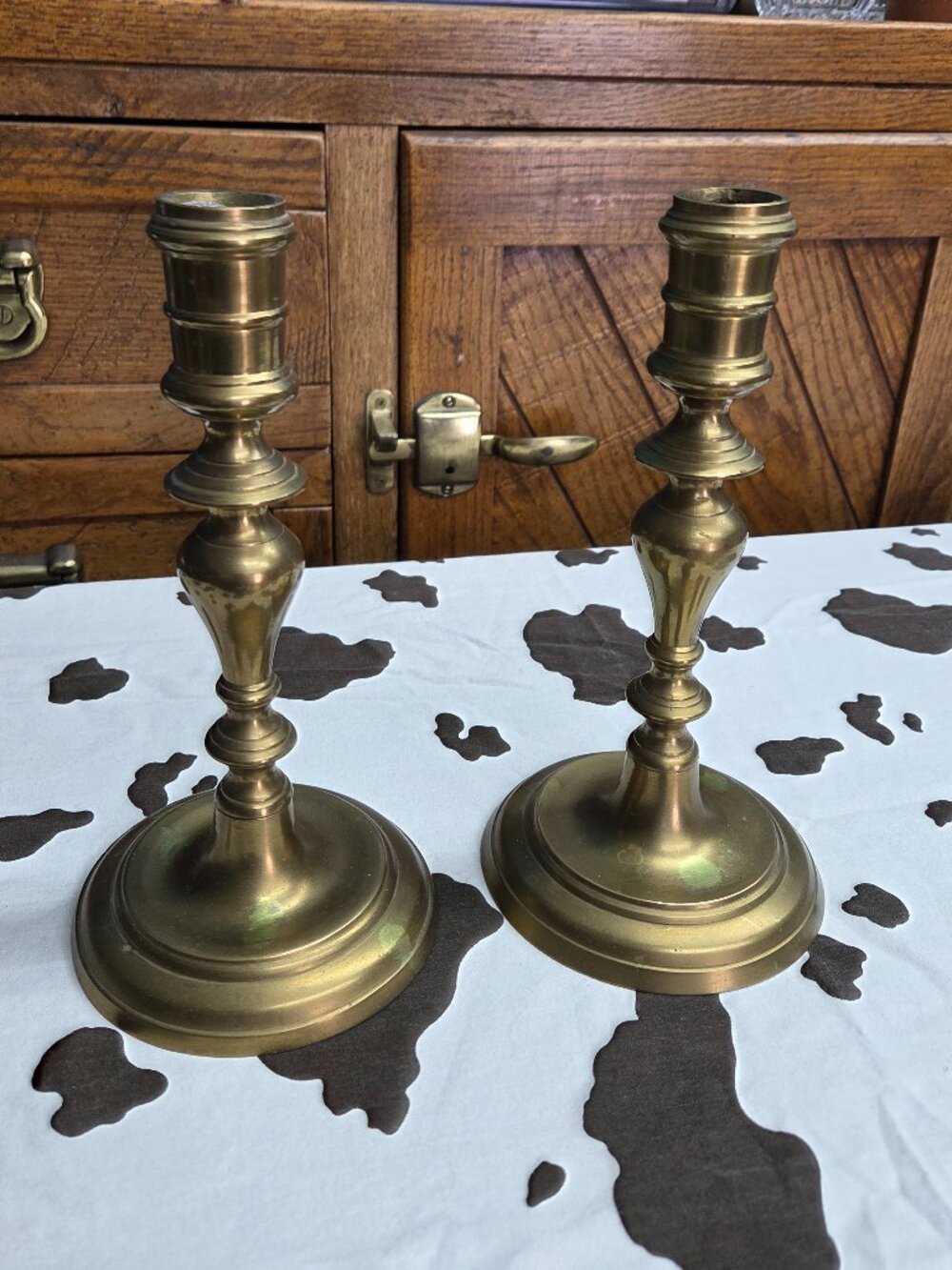 Vintage Solid Brass Candlestick Holders Pair Short Turned Taper Holders